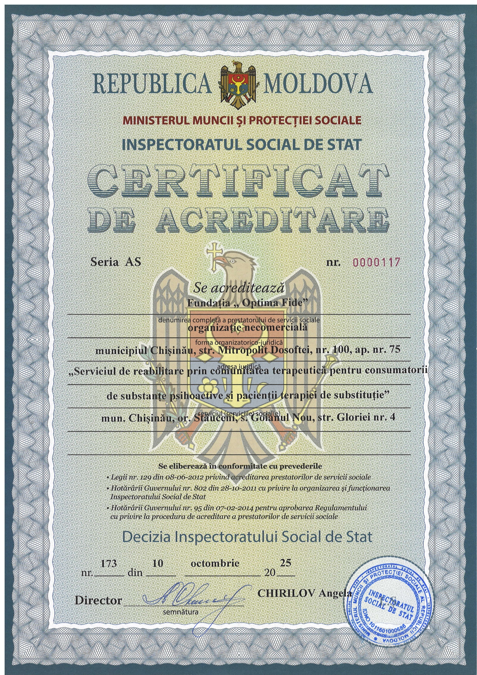 Certificat de acreditare Optima Fide