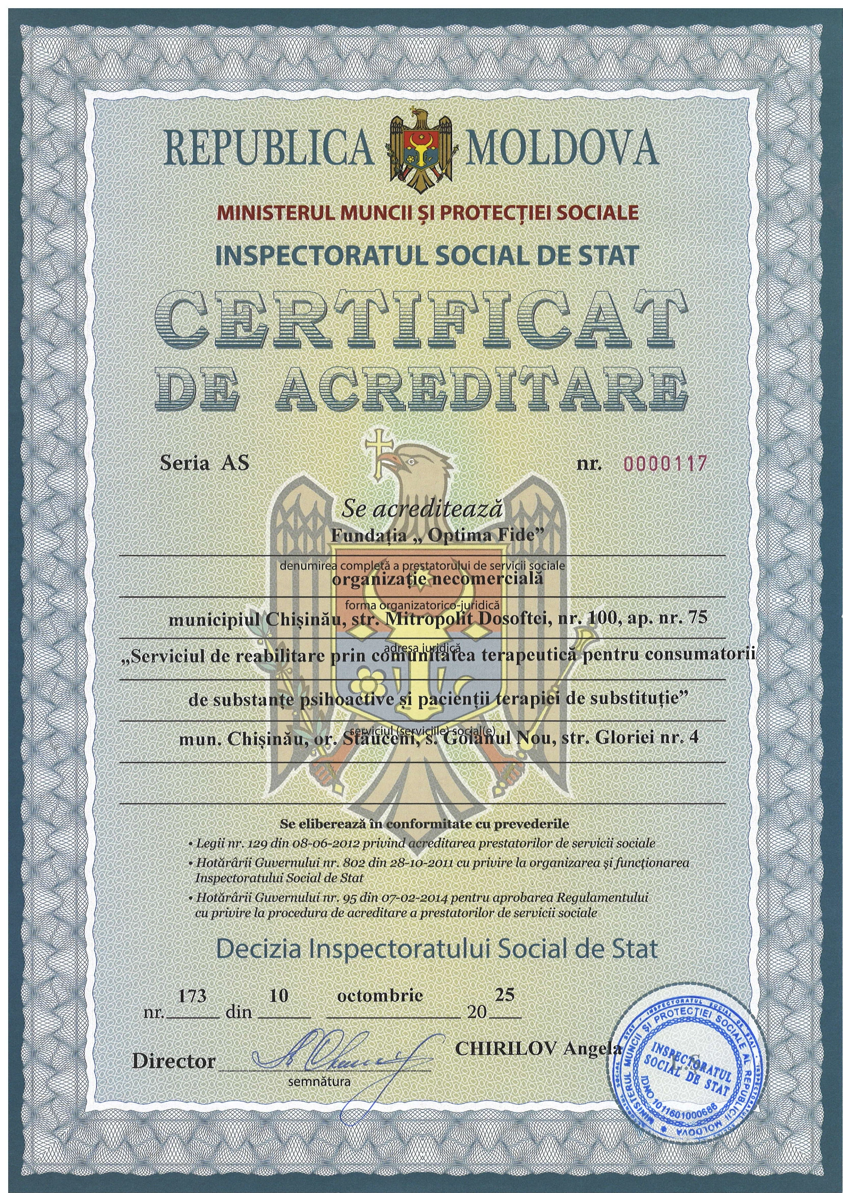 Certificat de acreditare Optima Fide